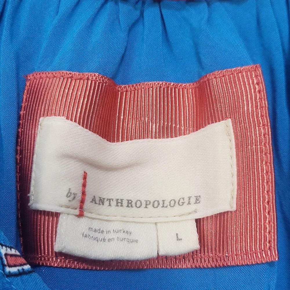 By ANTHROPOLOGIE Blue Robin Tiered Floral Mini Dress Size L - Picture 8 of 15